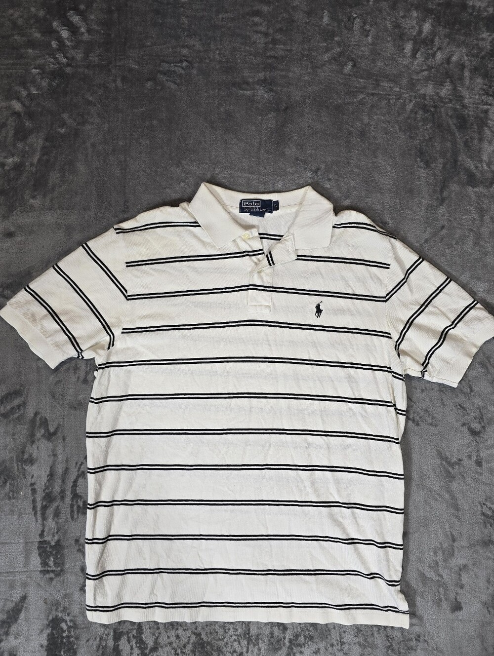 Vintage Y2k Polo Ralph Lauren White Striped Polo Shirt Size Large